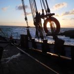 01.07.2012: Wir sind nachts aus Lowestoft aufgebrochen und genießen den Sonnenaufgang auf See